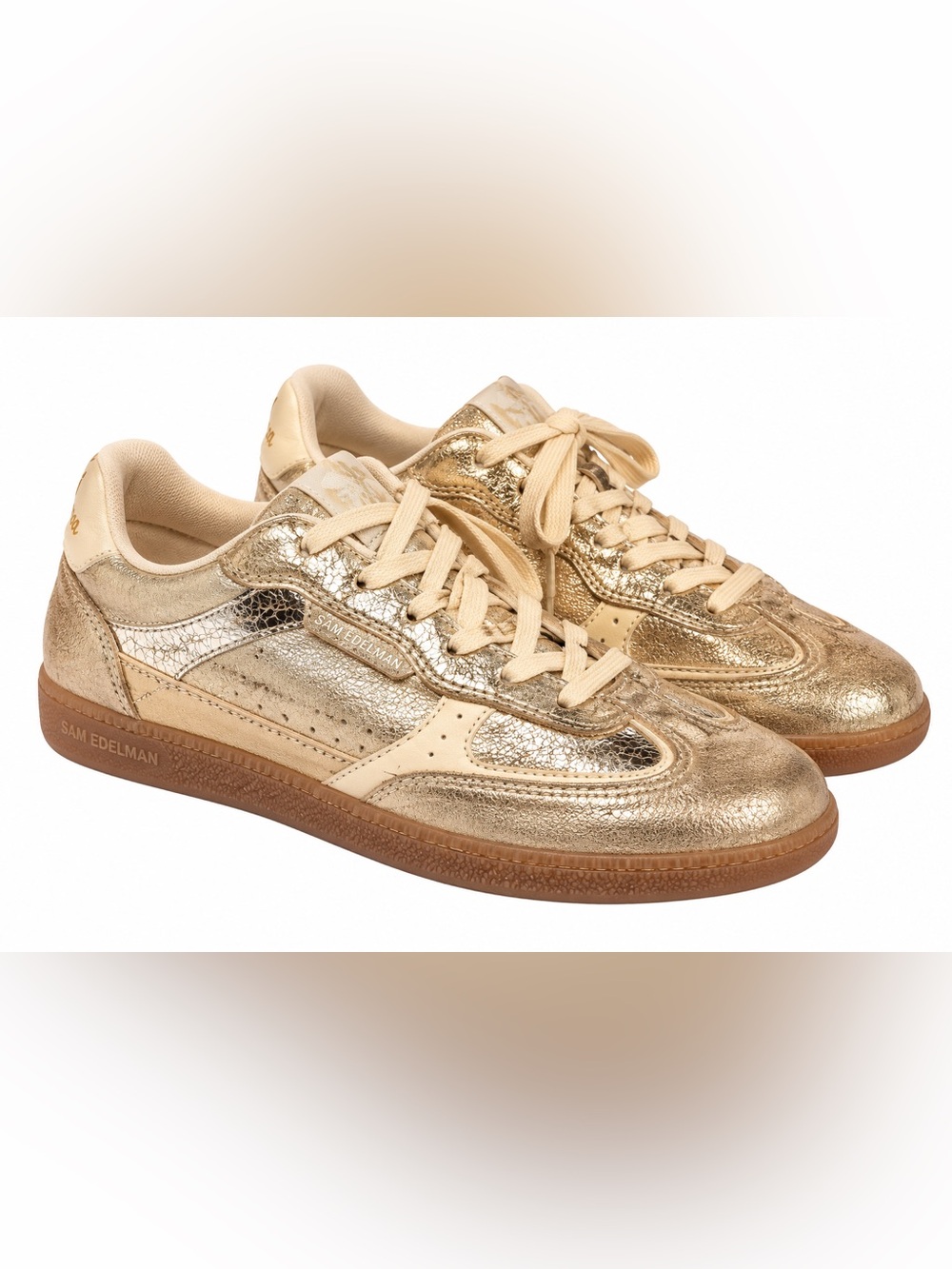 Sam Edelman Kallen Sneakers Size 9.5 Gold Metallic Leather Gum Sole NWOB